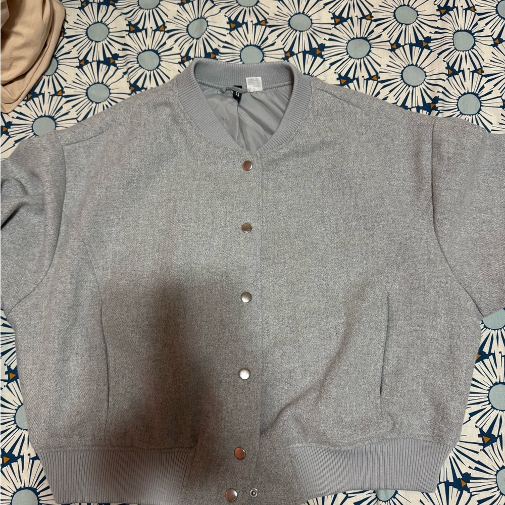 Gray Button-Up Bomber Jacket
